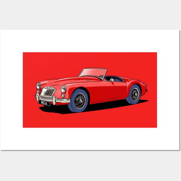 Classic MG MGA Roadster in Red Wall Art by Webazoot